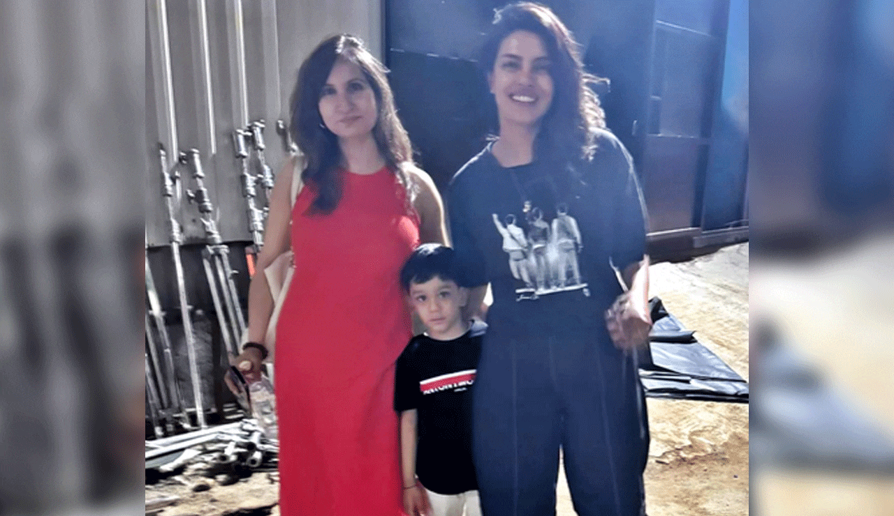Priyanka Chopra beams with joy as her family visits her on set