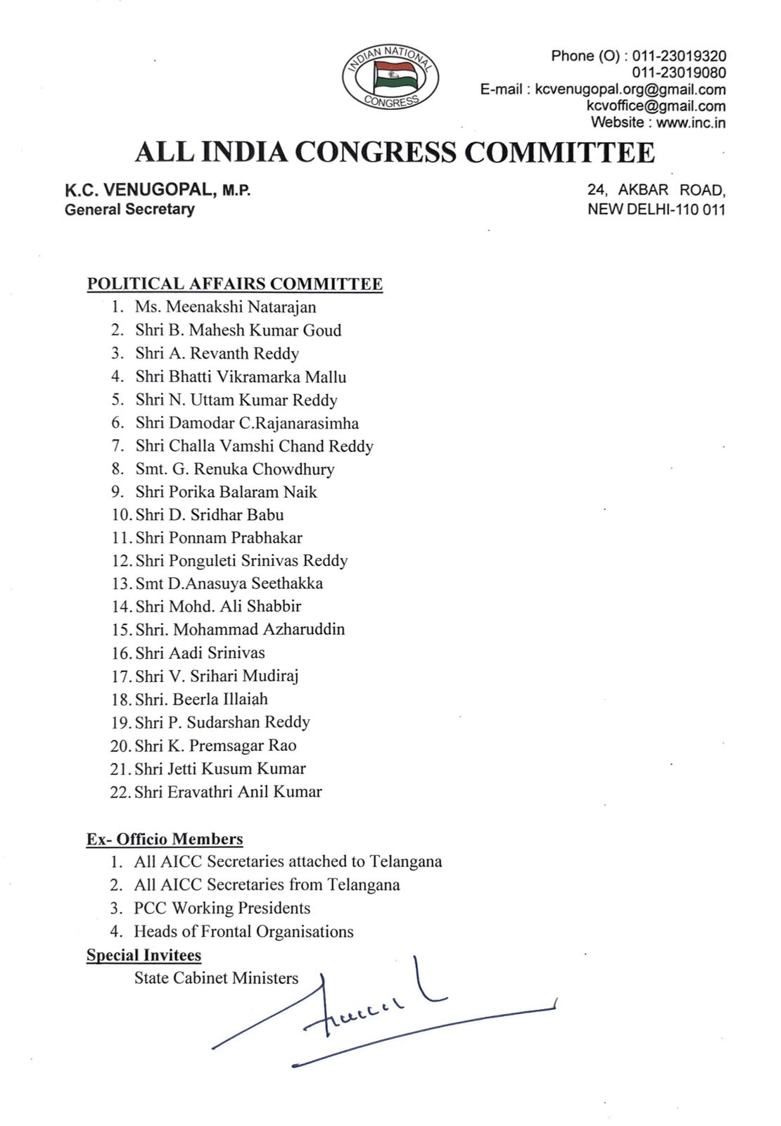 image 9 Congress Reshuffles Telangana Unit: CM Revanth, Bhatti, Azharuddin Among Big Names in 5 New Power-Packed TPCC Panels