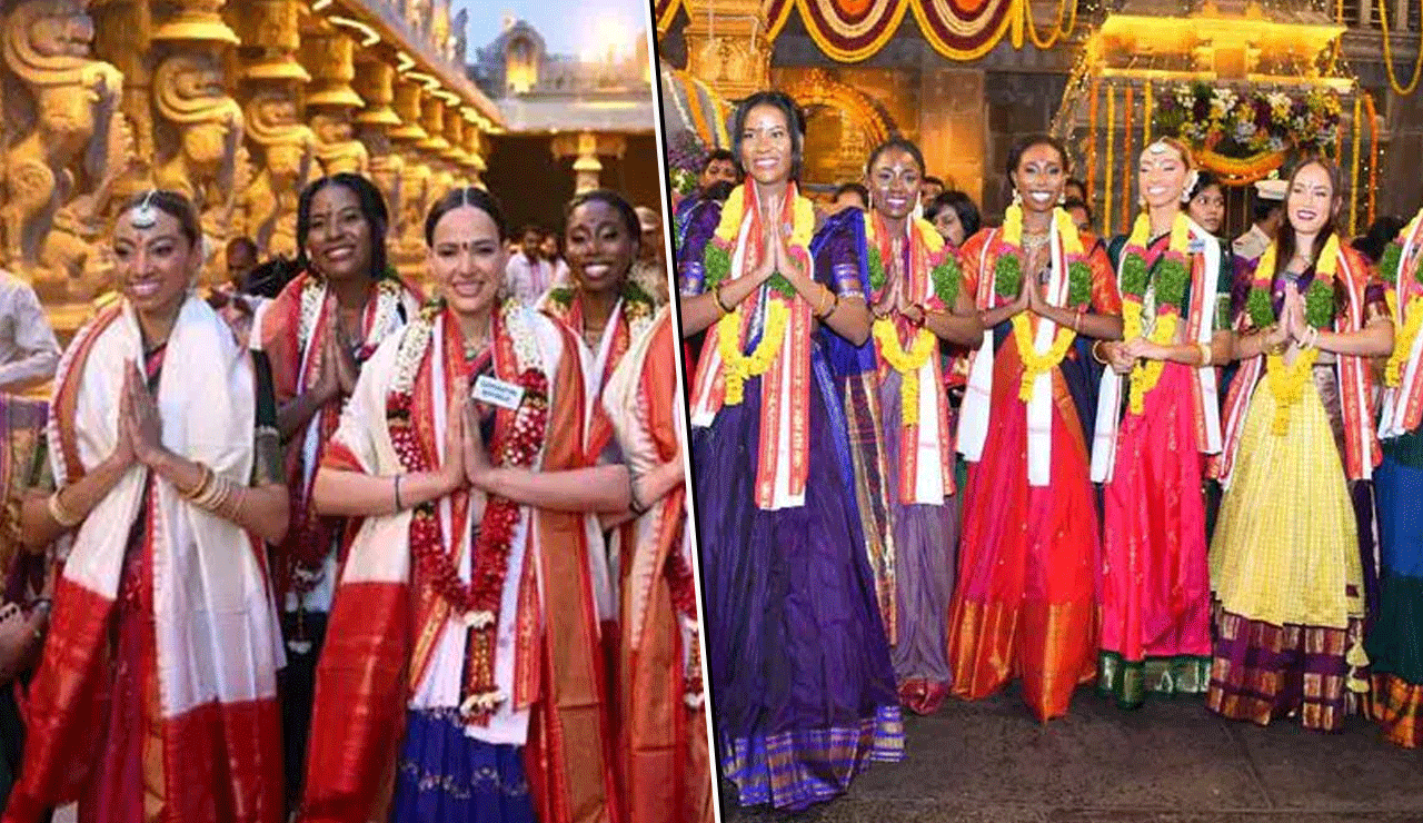 Miss World Beauties Stun in Sarees at Ancient Yadadri Temple – You Won’t Believe the Welcome!