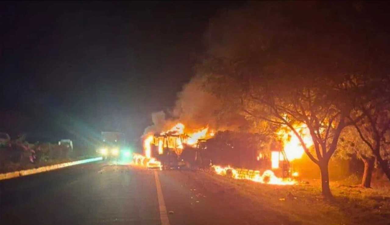 Two Trucks Gutted After Head-On Collision on Hyderabad-Bengaluru Highway