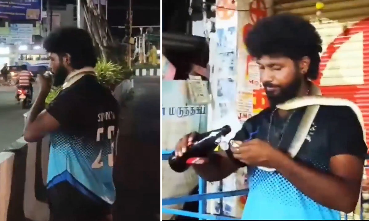 Drunk Man Puts 6-Foot Snake Around Neck, Feeds It Beer, Kisses It, and Blocks Traffic: Watch Video
