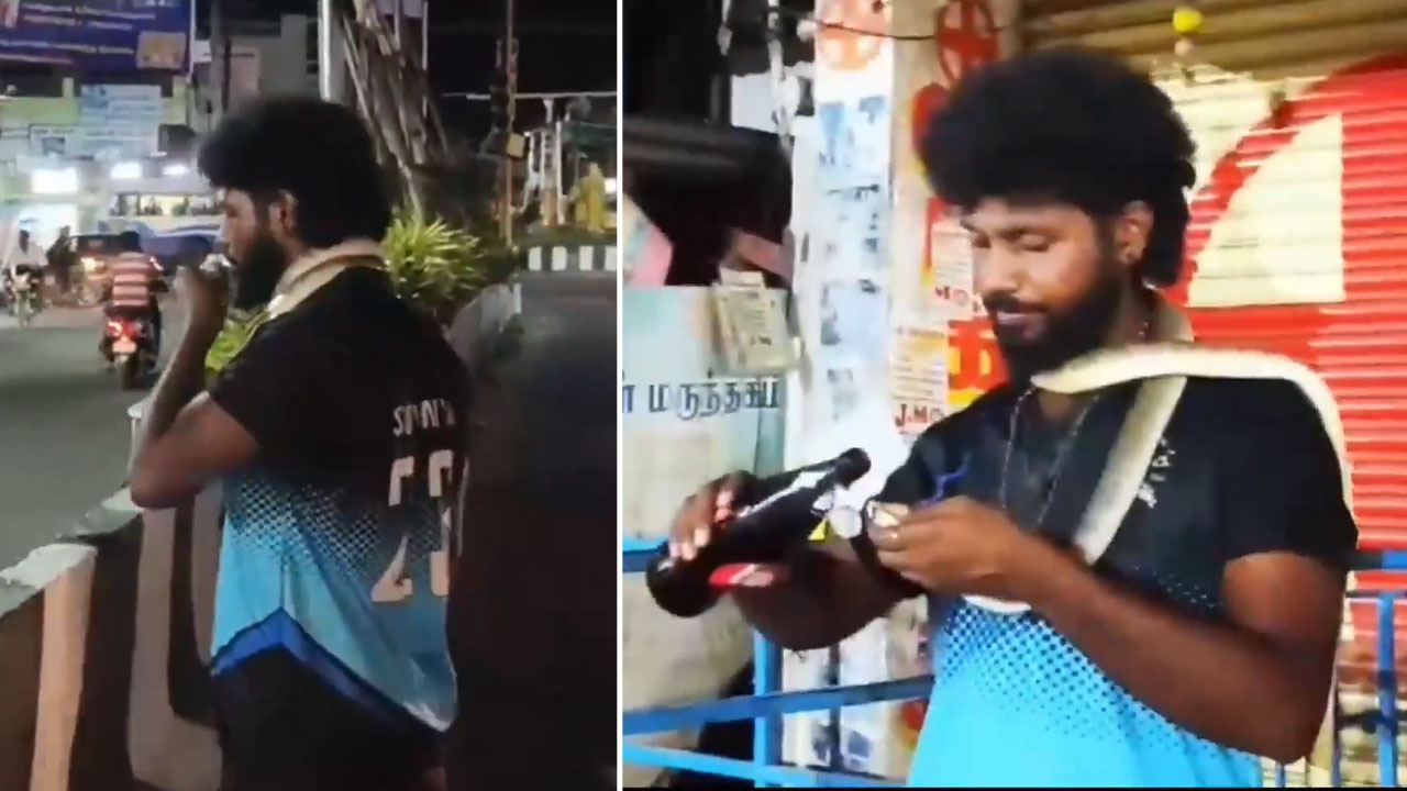 Drunk Man Puts 6-Foot Snake Around Neck, Feeds It Beer, Kisses It, and Blocks Traffic: Watch Video