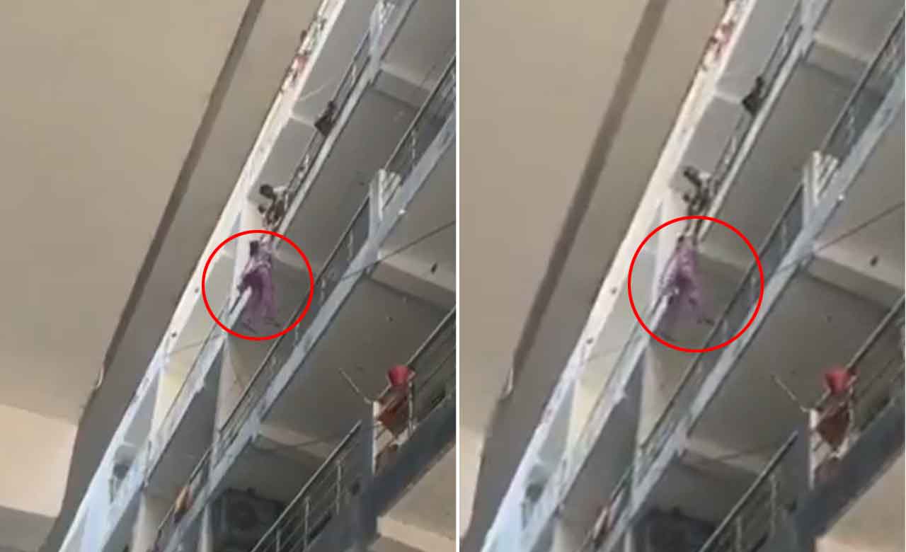 Shocking Domestic Violence: Husband Caught on Camera Hanging Wife from Top Floor