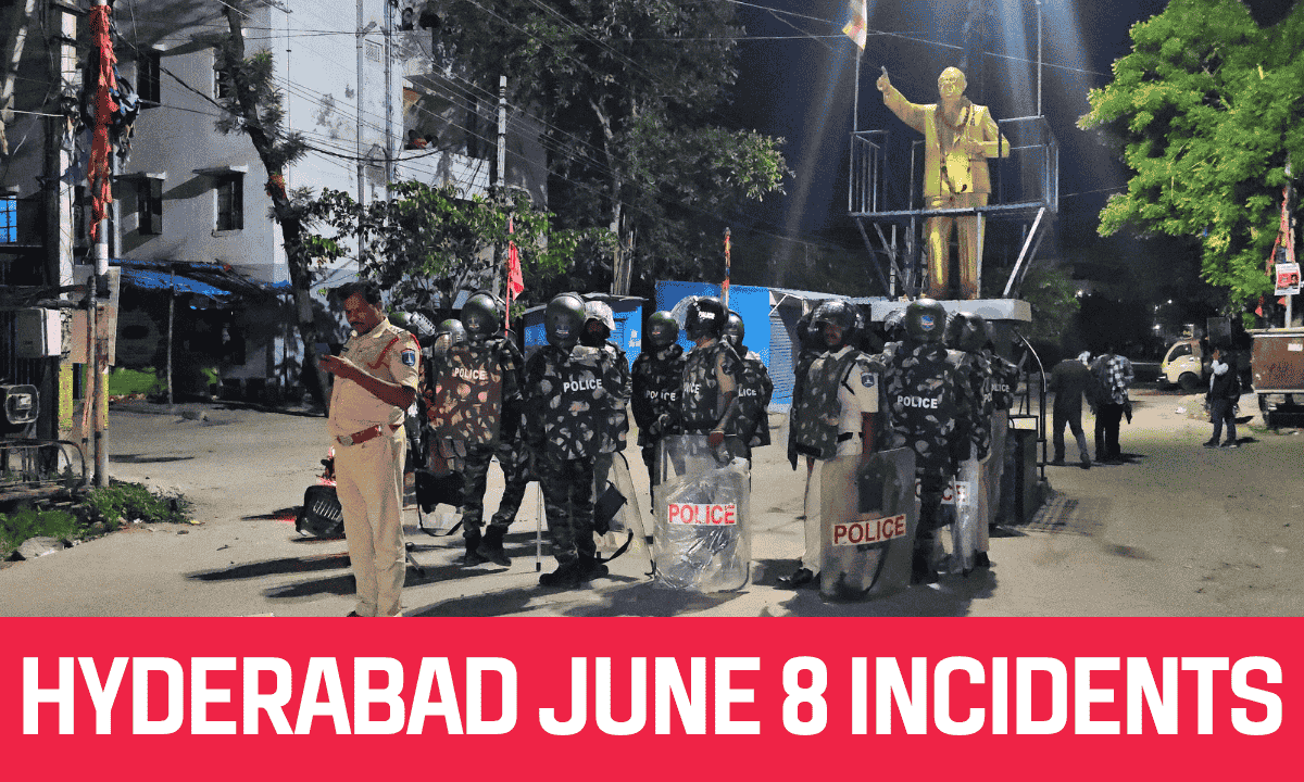 Police presence at one of the incident sites in Hyderabad on June 8 night following reports of communal tension.
