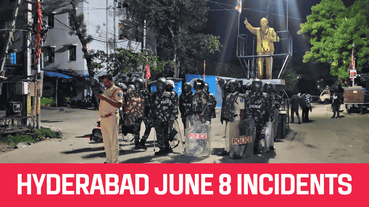Police presence at one of the incident sites in Hyderabad on June 8 night following reports of communal tension.