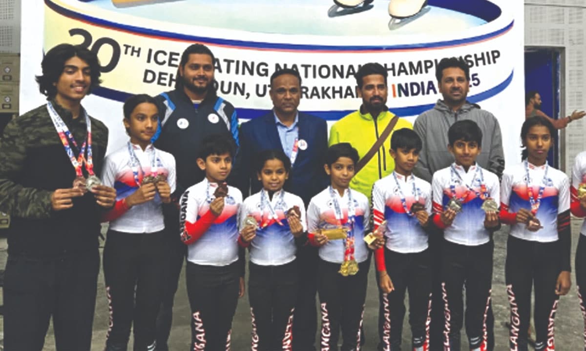 Telangana Ice Skaters Team Secures Second Place at 20th National Short Track Ice Skating Championships