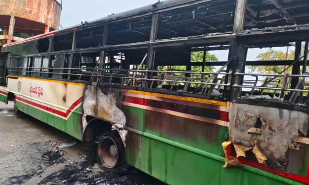 Miscreants Torch a Parked TGSRTC Bus in Nalgonda District, Telangana