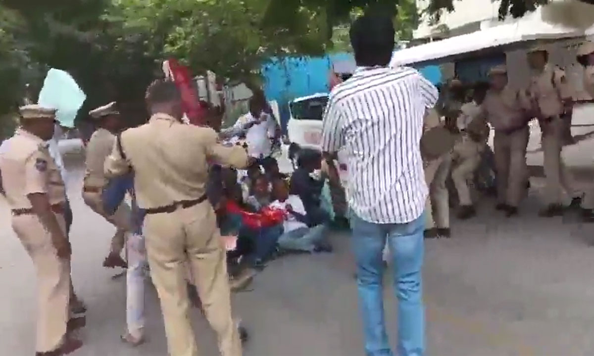 PDSU Activists Protest Outside CM Revanth Reddy’s Residence Over Fee Reimbursement Delays