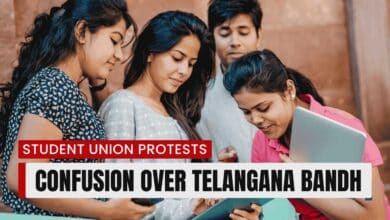 Student union members rally in Hyderabad demanding education reforms amid school closure uncertainty across Telangana.