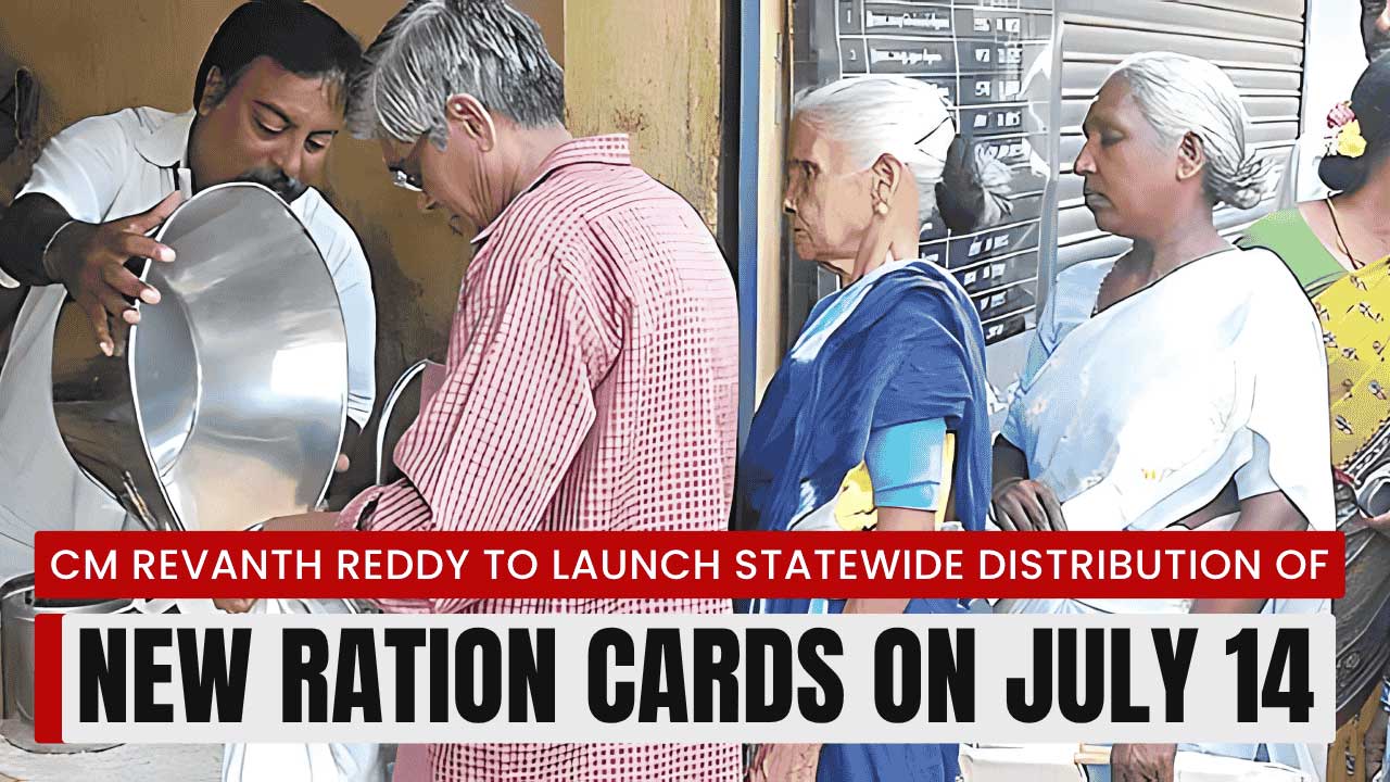 The Telangana government will begin distribution of new ration cards on July 14, announced Irrigation and Civil Supplies Minister N. Uttam Kumar Reddy.