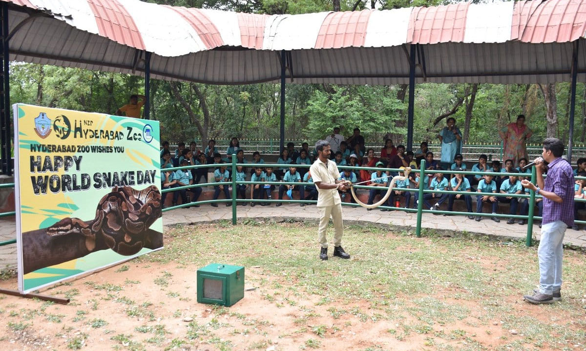 Hyderabad Zoo Marks World Snake Day with Live Demonstrations and Awareness Programs