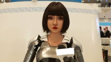 Xiao He, the humanoid AI robot, assisting a journalist at the SCO Summit 2025 in Tianjin.