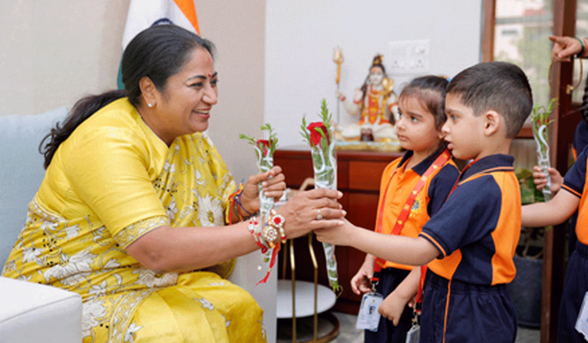 Delhi CM celebrates 'Raksha Bandhan' with schoolchildren at Jan Seva Sadan