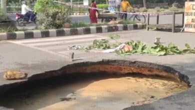 Road caves in near National Law University in Delhi's Dwarka