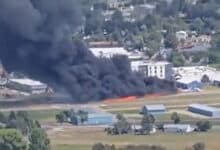 Small plane crashes into parked aircraft at Montana Airport, triggering massive fire