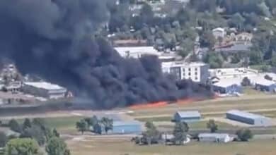 Small plane crashes into parked aircraft at Montana Airport, triggering massive fire