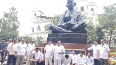 BRS MLAs Stage Symbolic Protest Over Absence of Assembly Speaker, Submit Petition Before Gandhi Statue