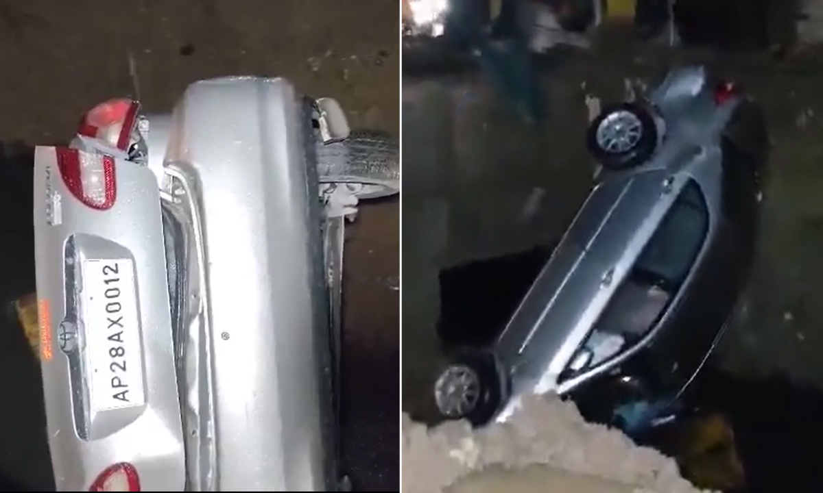 Car Falls into Drain During Rain in Hyderabad, Three Youths Rescued