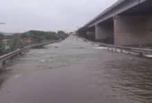 Heavy Rains Cause Himayat Sagar to Overflow; Traffic Halted on Rajendra Nagar Service Road