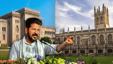 Telangana Chief Minister A. Revanth Reddy addressing students and faculty at Osmania University after inaugurating new hostel facilities.