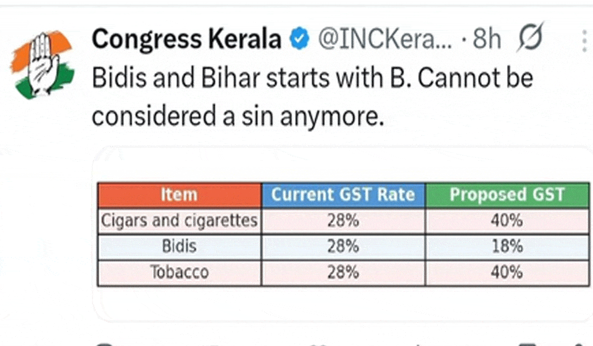 Congress' post on Bihar and Bidis sparks row, NDA leaders hit back