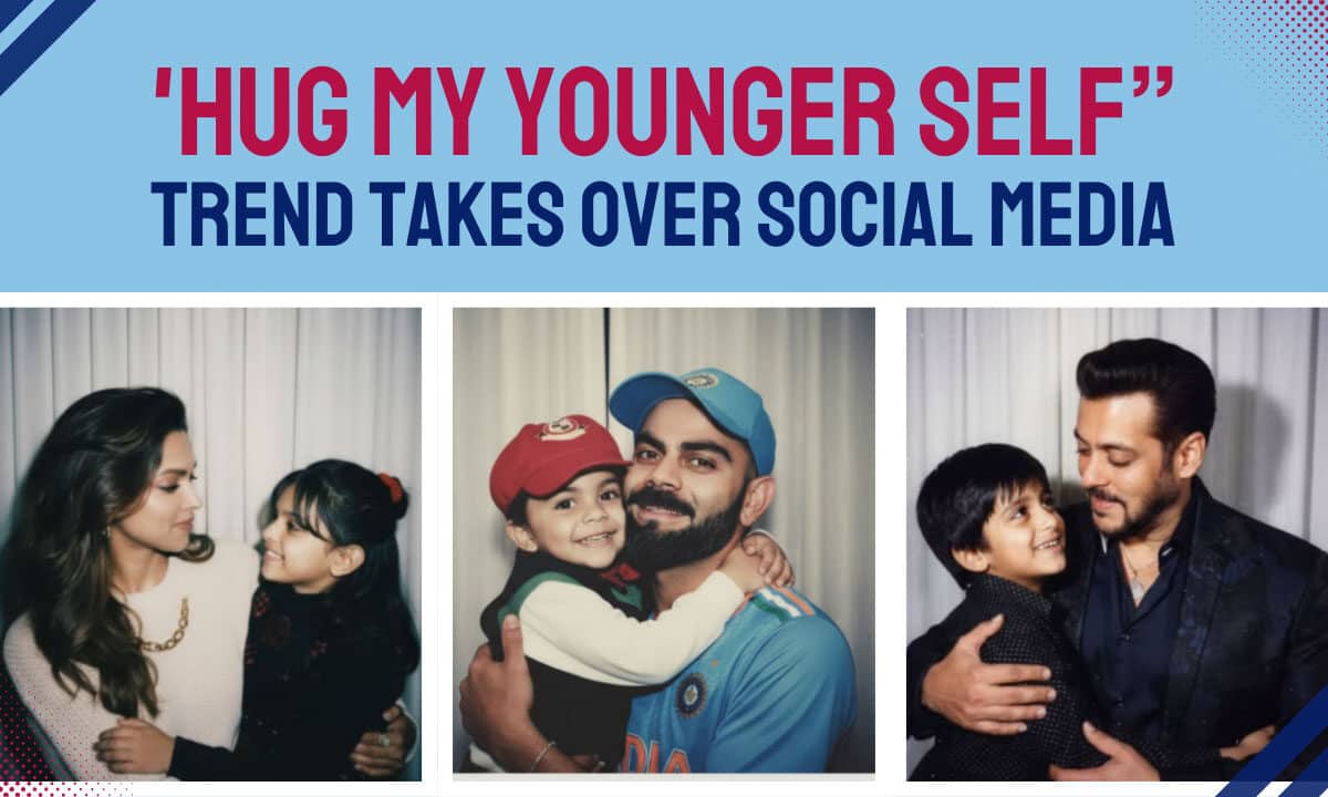 An AI-generated image showing a user embracing their younger self, a popular trend powered by Google Gemini.