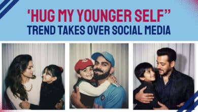 An AI-generated image showing a user embracing their younger self, a popular trend powered by Google Gemini.