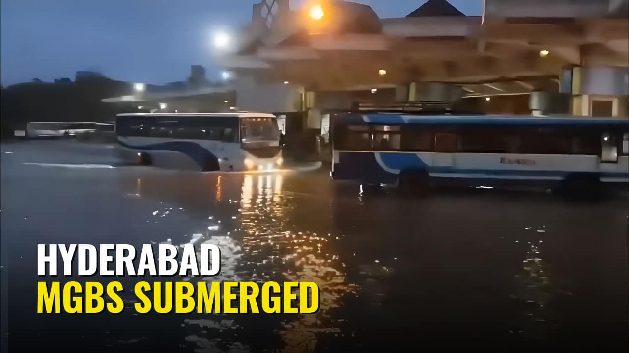Floodwaters from the Musi River submerge platforms at the Mahatma Gandhi Bus Station (MGBS) in Hyderabad.