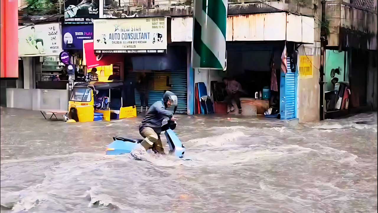 A waterlogged street in Hyderabad following a recent downpour. The IMD has warned of similar conditions across Telangana over the next five days.