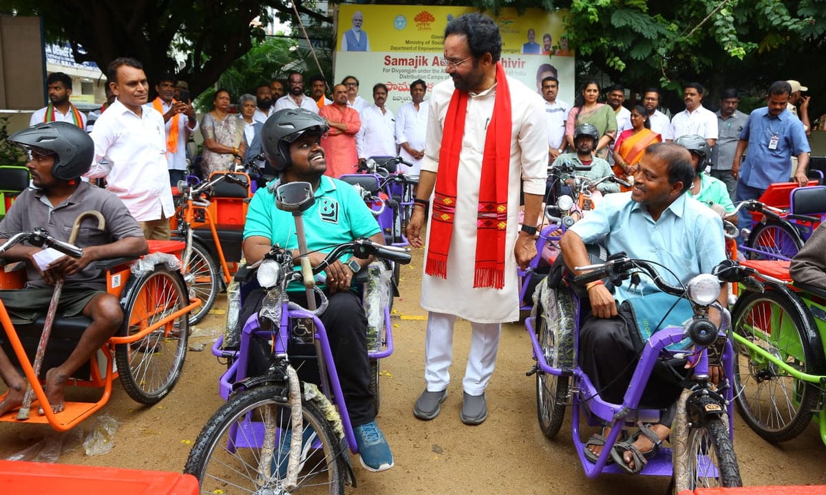 Kishan Reddy Distributes Aids to Disabled in Jubilee Hills, Slams Congress & BRS for Neglect