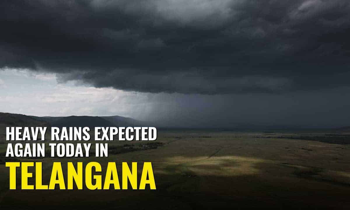 Heavy rain clouds gathering over Hyderabad's skyline as the city braces for another day of severe weather.