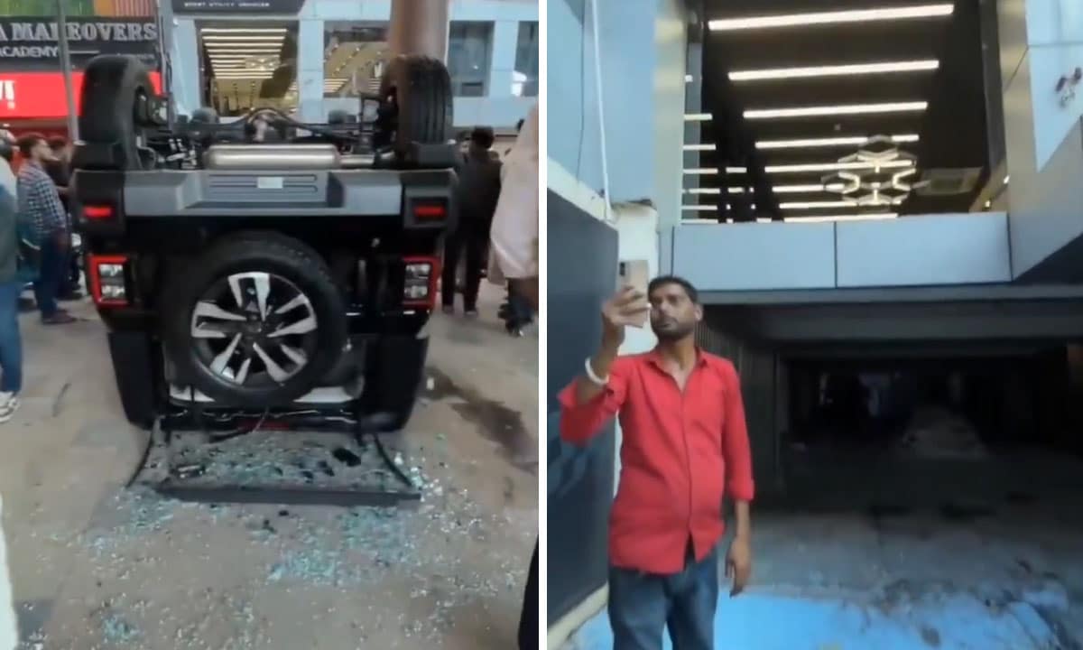 From Celebration to Chaos: Woman Crashes Brand-New Thar Through Showroom Glass on Delivery Day: Video