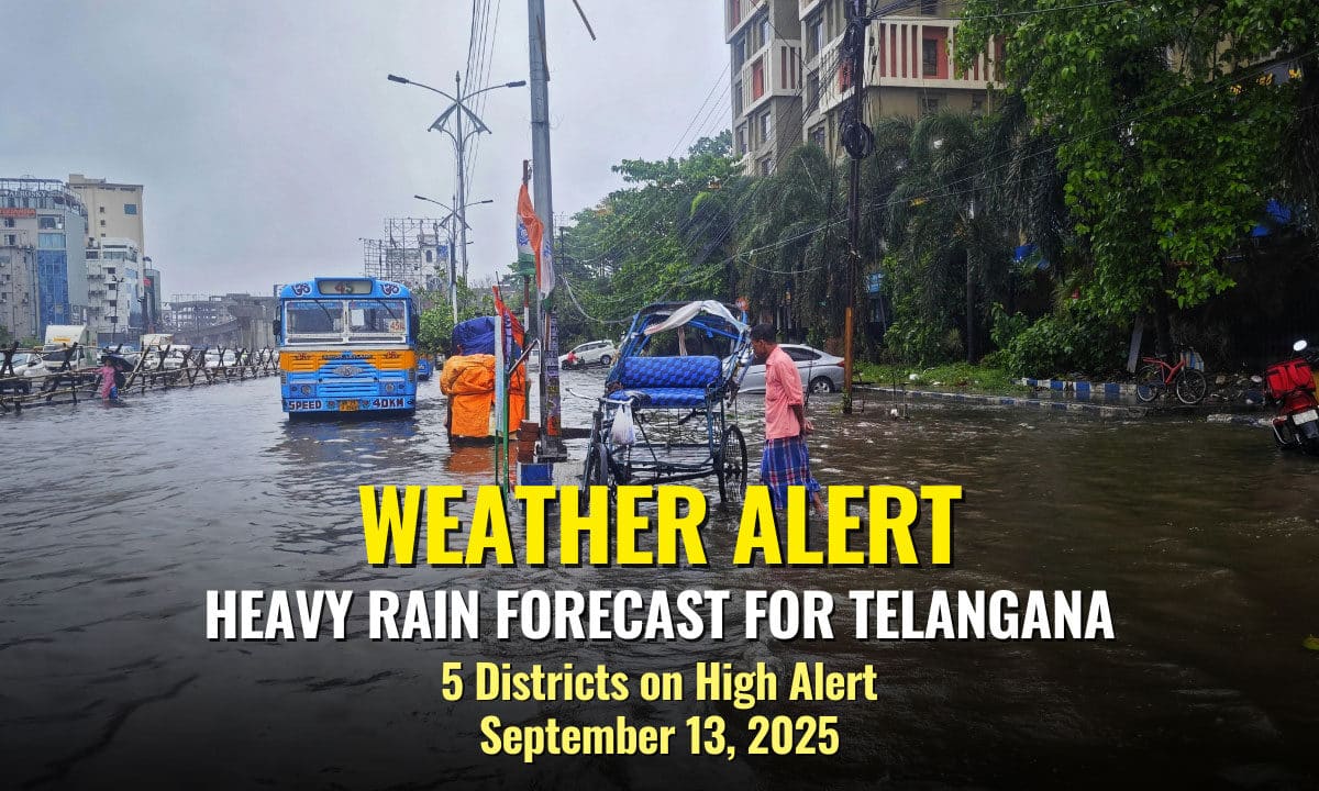 A waterlogged street in Telangana during recent monsoon rains, highlighting the potential impact of the upcoming forecast. (File Photo)