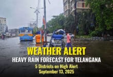 A waterlogged street in Telangana during recent monsoon rains, highlighting the potential impact of the upcoming forecast. (File Photo)