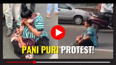 Vadodara police intervene as a woman stages a dramatic road protest over a pani puri dispute near Sursagar Lake.
