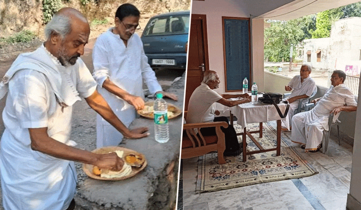 Rajinikanth enjoys food from pattal on roadside during his trip to Rishikesh