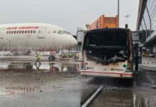 Bus operated by Air India’s ground handler catches fire at Delhi Airport; no injuries reported