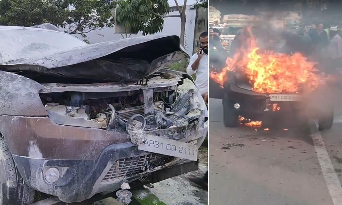 A moving car suddenly caught fire within the Mailardevpally police limits