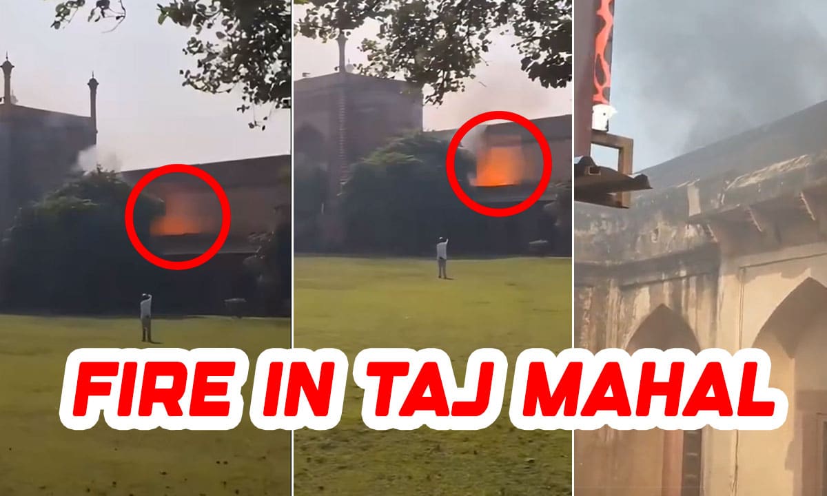 Watch: Fire Sparks Panic at Taj Mahal’s Southern Gate Following Short Circuit