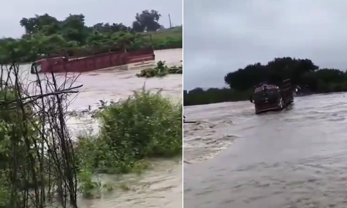 Tragic Incident in Telangana: DCM Truck Washed Away in Floods, Driver Missing