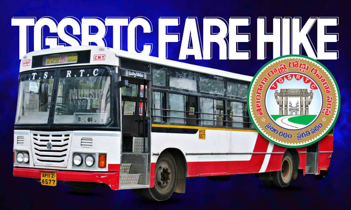 TGSRTC buses in Hyderabad; new fares will fund electric bus infrastructure costing ₹392 crore.