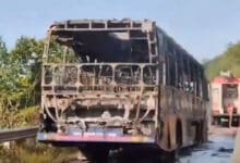 Narrow escape for passengers as RTC bus catches fire in Andhra