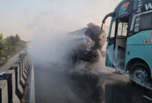 Narrow escape for passengers as bus rams into chemical tanker in Telangana