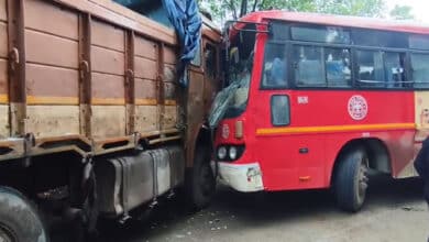 RTC Bus Collides with Lorry Near Tandur; Driver Sustains Head Injuries