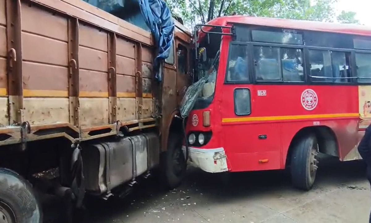 RTC Bus Collides with Lorry Near Tandur; Driver Sustains Head Injuries