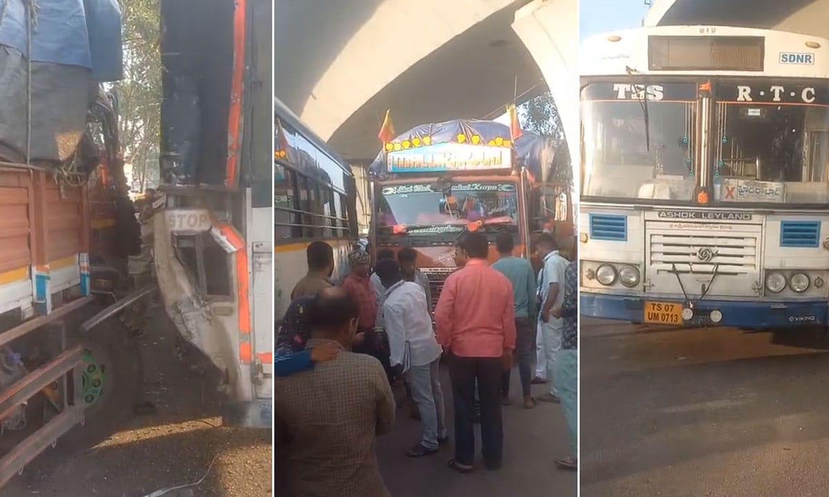 RTC Bus Hit by DCM Truck at Aramghar Crossroads, Passengers Sustain Minor Injuries