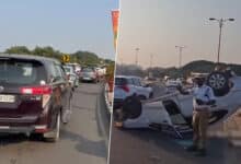 Car Overturns on PVNR Expressway, Heavy Traffic Jam at Mehdipatnam