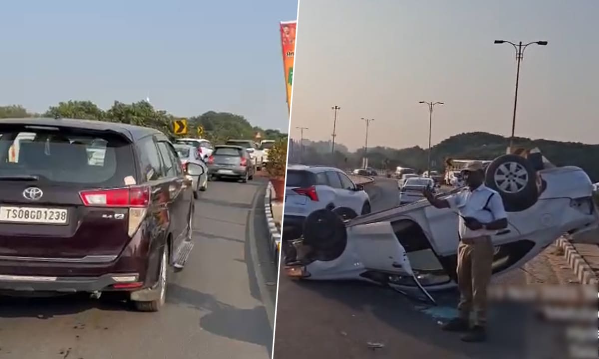 Car Overturns on PVNR Expressway, Heavy Traffic Jam at Mehdipatnam