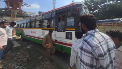 RTC Bus Loses Control Near Medipally; Major Mishap Averted at Elevated Flyover Corridor