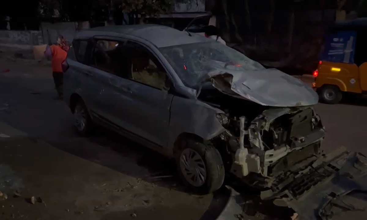 Speeding Car Crashes into Shops Near Select Theatre in Alwal; Driver Seriously Injured